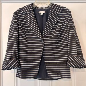 Coldwater Creek navy striped linen/cotton blazer jacket